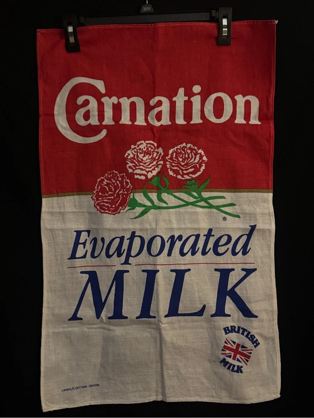 Vintage Carnation Evaporated Milk British Advertising Tea Towel Linen Cotton